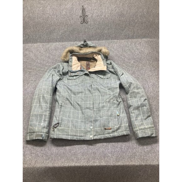 Liquid 5K Hooded Snowboard Jacket Women’s Size Large Blue Gray Checkered *READ* - Picture 1 of 10